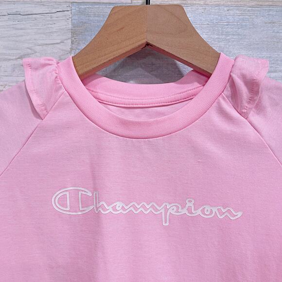 Champion Performance Ruffle Tee Pink Soft Stretch Jersey Active Toddler Girl 2T - Picture 2 of 4